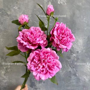 Peonía de tacto real con capullo - Flor artificial - Rosa