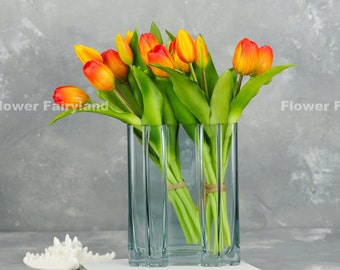 7 Stems Faux Tulip | High Quality Artificial Flower | Wedding/Home Decoration | Gifts - Orange