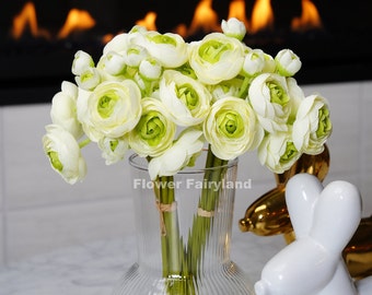 Mini Ranunculus Small Bundle | High Quality Artificial Flower | DIY | Floral | Wedding | Home Decors | Gifts - White & Green