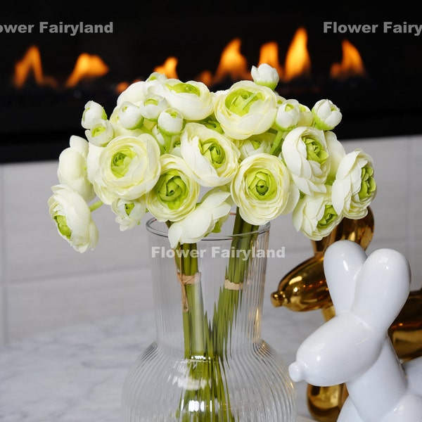 Mini Ranunculus Small Bundle | High Quality Artificial Flower | DIY | Floral | Wedding | Home Decors | Gifts - White & Green