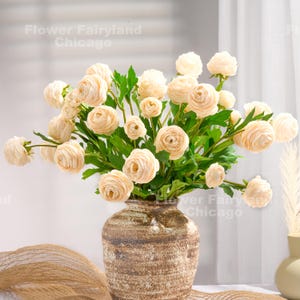 Faux Small Ranunculus | High Quality Artificial Flower | DIY | Floral | Wedding Bouquets | Home Decors | Gifts - Champagne