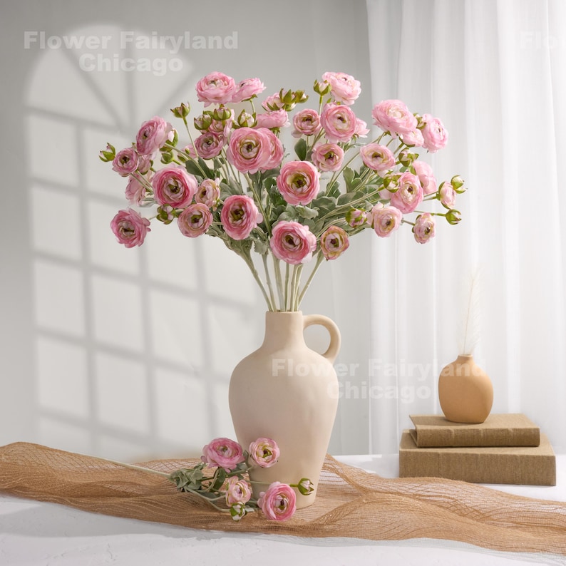 6-head Faux Ranunculus Long Stem - Artificial Flower - Pink - Etsy