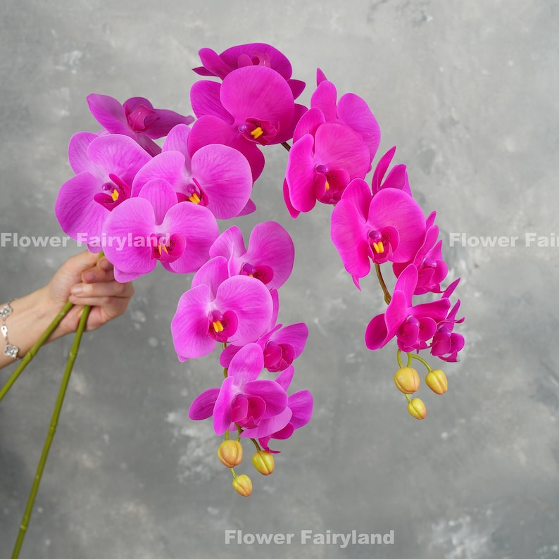 38 Real Touch 9 Heads Orchid Stem High Quality Artificial Flower DIY Floral Centerpiece Wedding/Home Decoration Gifts Magenta image 8