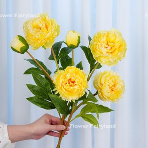 3 Heads Peony Stem | High Quality Artificial Flower | DIY Floral | Wedding/Home Decoration | Gifts - Yellow