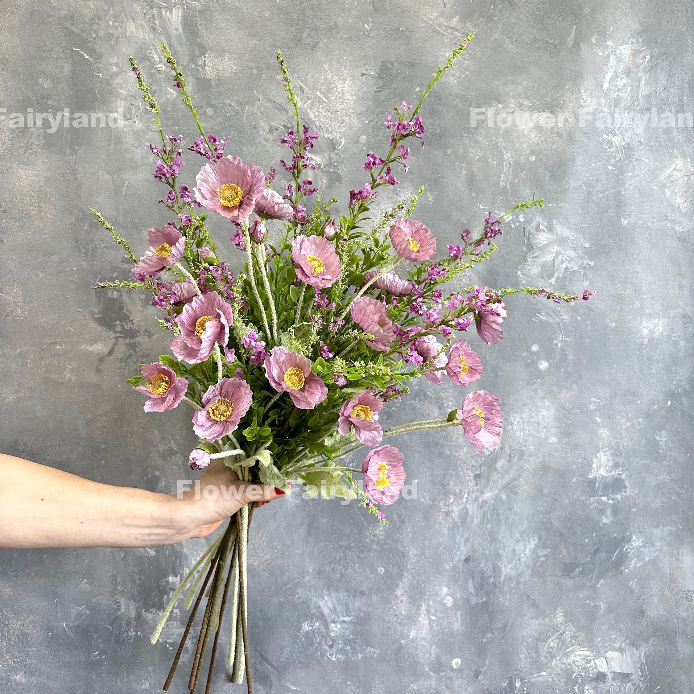 Faux Poppy Flower Stem - Lilac Mauve