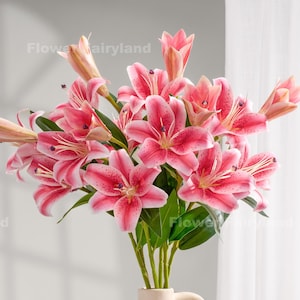 3 Heads Faux Lily - Artificial Flower - Bright Pink
