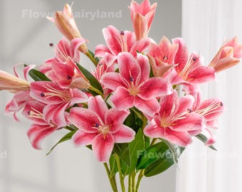3 Heads Faux Lily - Artificial Flower - Bright Pink