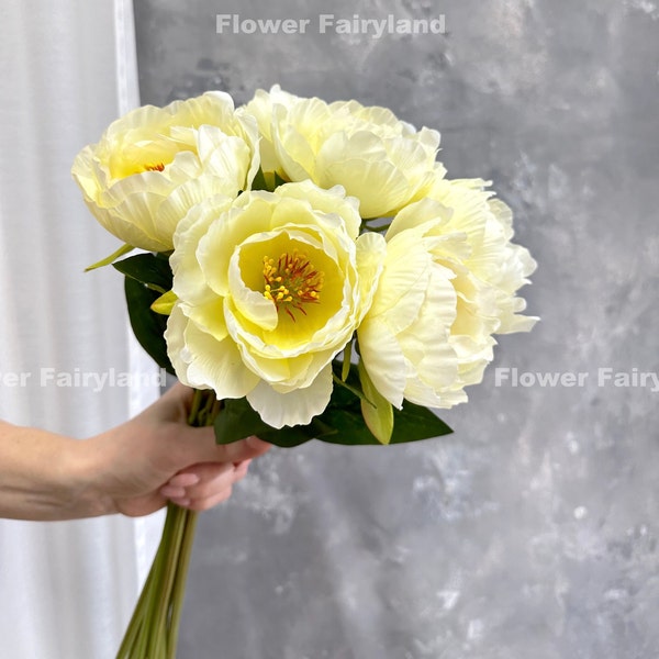 Peony Bouquet | Peony Stem | High Quality Artificial Flower | DIY | Floral | Wedding/Home Decor | Gifts - Yellow