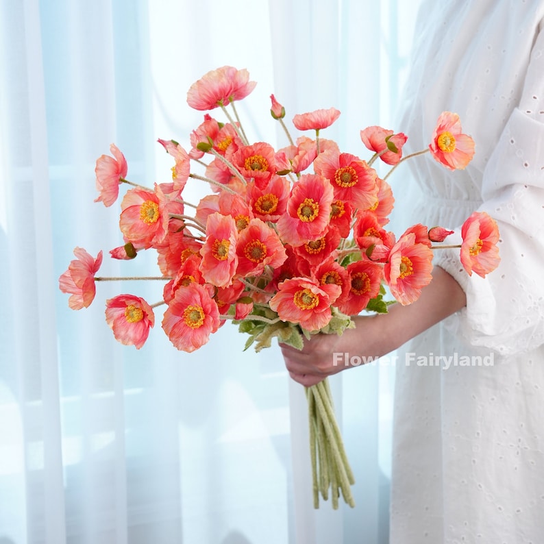 Künstlicher Mohnblumenstrauß Mohnstiel Hochwertige künstliche Blume DIY Mittelstücke Blumen Hochzeits/Wohndekorationen Geschenke Lachsrot Bouquet