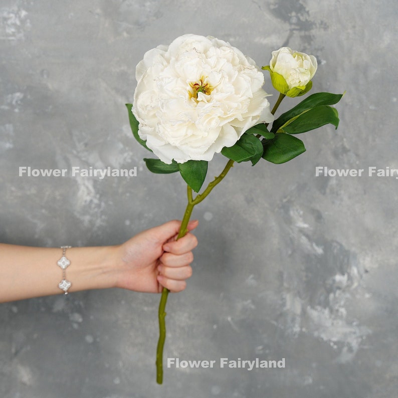 Dried Look Huge Peony with Bud Stem High Quality Artificial Flower Centerpieces DIY Wedding/Home Decoration Gifts Milky White image 2