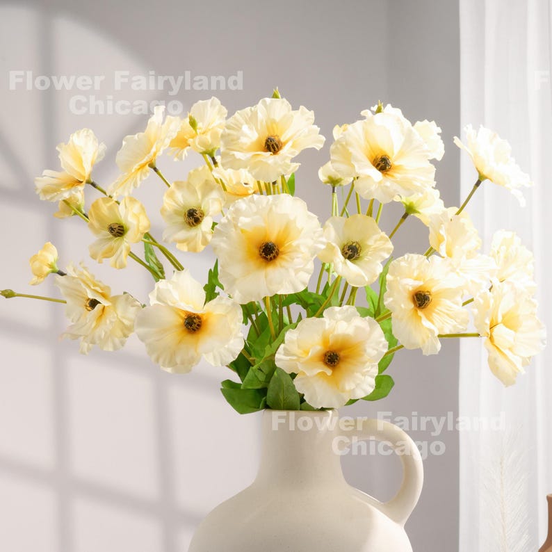 4 têtes de faux renoncule de papillon - Fleur artificielle - Jaune image 1