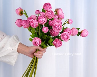 Small Ranunculus Stem | High Quality Artificial Flower | DIY | Floral | Wedding/Home Decoration | Gifts - Light Magenta