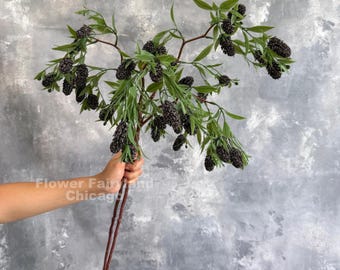 Faux Drooping Berry Branch - Artificial Fruit - Black