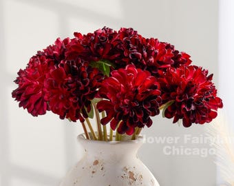 6 Stems Dahlia Bouquet | High Quality Artificial Flower | DIY Floral | Wedding/Home Decoration | Gifts - Wine Red