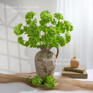 2 Heads Real Touch Snowball Stem - Artificial Flower - Green