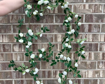 2 Ghirlande Di Rose Artificiali Rampicanti Bianche, 2x2.3 M, Piante Finte Per Matrimoni, Giardino E Recinzioni