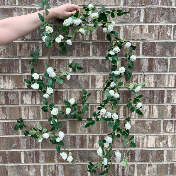 72" Mini Rose Garland | Artificial Flower Garland | Hanging Vine | Wall/Wedding/Home Decoration | Gifts - White