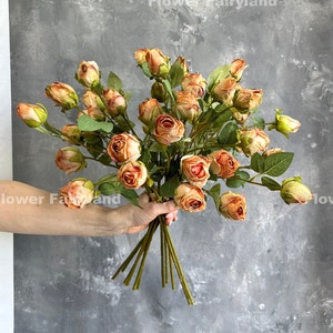 9 Heads Dried Look Rose Bouquet - Artificial Flower - Orange