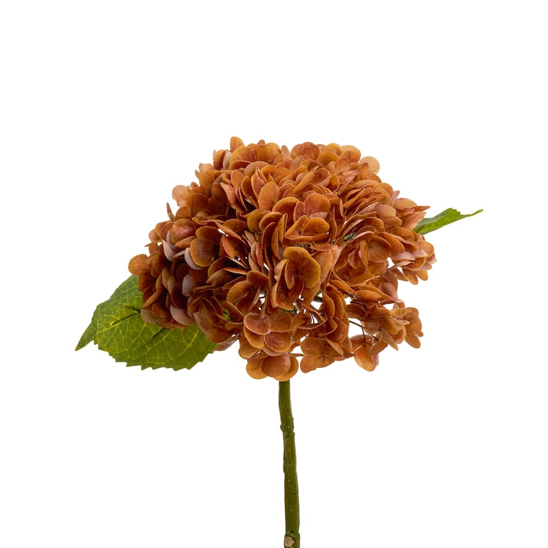 Real Touch Huge Hydrangea Stem - Artificial Flower - Orangish Caramel 1 Stem