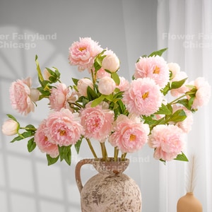 Faux Peony with Bud | High Quality Artificial Flower | DIY | Floral | Centerpieces | Wedding Bouquet | Home Decors | Gifts - Pink