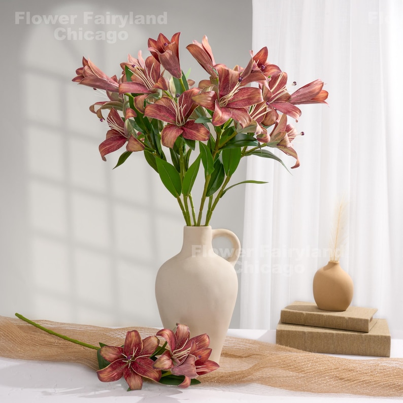 Faux lys - Fleur artificielle - Rouge brunâtre Bouquet