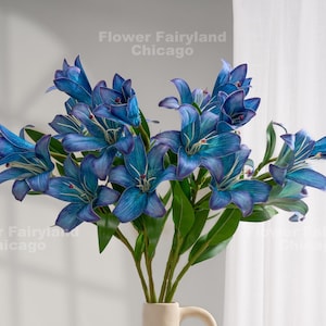 Faux Lily - Artificial Flower - Blue with Purple Edge