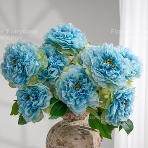 5 Huge Heads Peony Bouquet | High Quality Artificial Flower | DIY Floral | Wedding/Home Decoration | Gifts - Blue