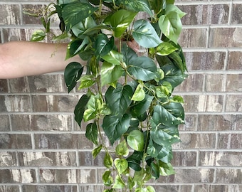 Plante suspendue pothos de 34 po. | Vignes suspendues | Plante artificielle de haute qualité | Verdure à faire soi-même | Décoration murale/pot/maison - Vert foncé