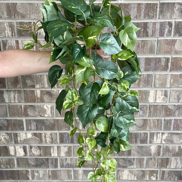 Plante suspendue pothos de 34 po. | Vignes suspendues | Plante artificielle de haute qualité | Verdure à faire soi-même | Décoration murale/pot/maison - Vert foncé