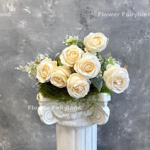 7 Heads Rose Bouquet | Artificial Flower | Centerpieces | DIY Floral | Wedding/Occasion/Home Decoration | Gifts - Cream