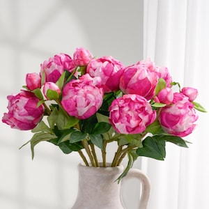 Faux Peony with Bud | Artificial Flower | Centerpieces | DIY Floral | Wedding/Home Decoration | Gifts - Bright Pink
