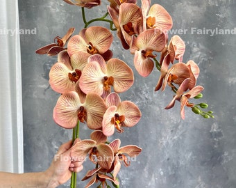 Real Touch 9 Heads Orchid Stem - Artificial Flower - Brownish Tan