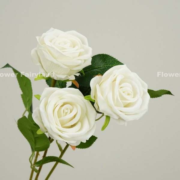 Velvet Rose Stem | Artificial Flower | DIY | Floral | Crafts | Wedding/Home Decoration | Gifts - White