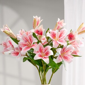 3 Heads Faux Lily - Artificial Flower - Pink Dot
