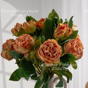 Dried Look Peony with Bud - Artificial Flower - Orange
