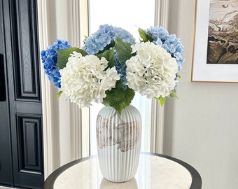 Énorme tige en faux hortensia Real Touch | Fleur artificielle extrêmement réaliste | Centre de table | Décoration de mariage/maison | Cadeaux - Blanc