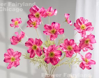 4 Heads Faux Cosmos - Artificial Flower - Bright Pink