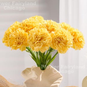 Faux Carnation Stem - Artificial Flower - Yellow