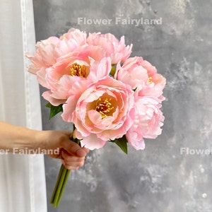 Bouquet de pivoines Tige de pivoine Fleur artificielle de haute qualité Bricolage Fleurs Décoration de mariage/maison Cadeaux Rose clair image 1