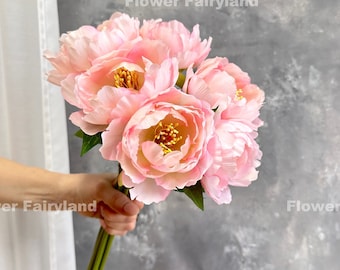 Peony Bouquet | Peony Stem | High Quality Artificial Flower | DIY | Floral | Wedding/Home Decor | Gifts - Light Pink