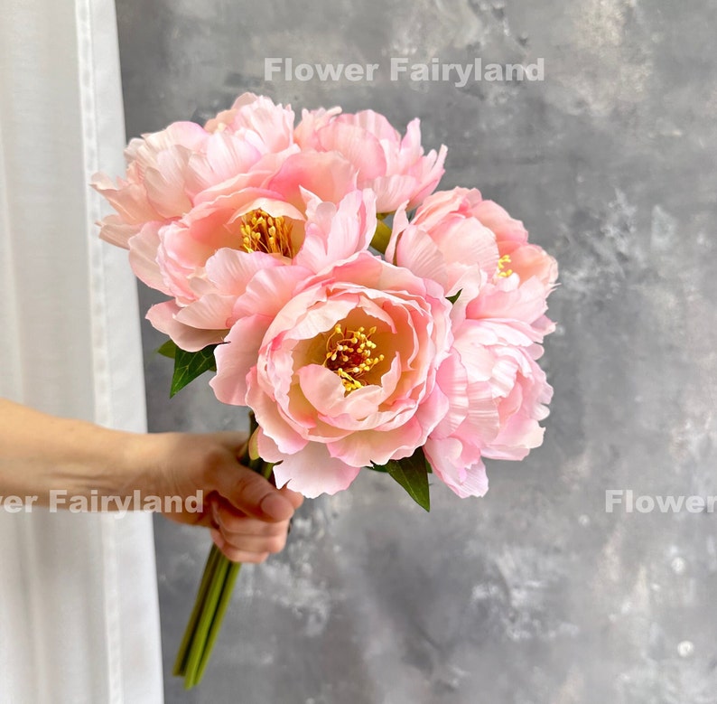 Bouquet de pivoines Tige de pivoine Fleur artificielle de haute qualité Bricolage Fleurs Décoration de mariage/maison Cadeaux Rose clair image 1