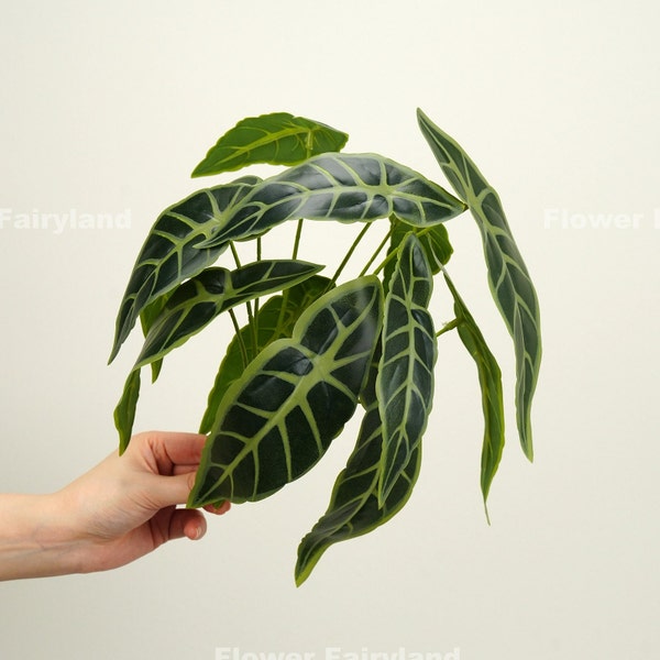 Fausse plante d’oreille d’éléphant d’Amazonie | Plante artificielle | 12 feuilles | Décoration murale/pot/maison | Verdure bricolage | Florale | Cadeaux