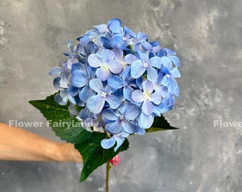 24" Huge Head Faux Hydrangea Stem - Artificial Flower - Blue