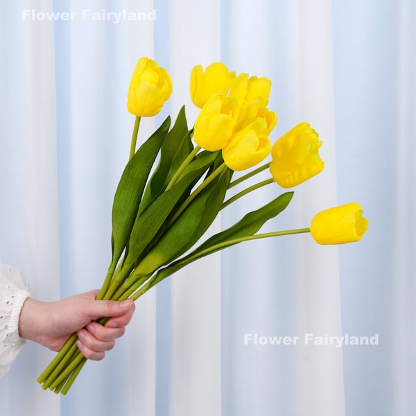 Real Touch Latex Tulip Stem | High Quality Artificial Flower | DIY | Wedding/Home Decoration | Gifts - Yellow (Set of 3)