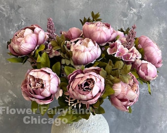 8 Heads Peony and Hydrangea Bouquet - Artificial Flower - Pale Mauve