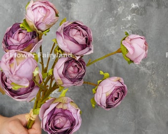 9 Heads Dried Look Ranunculus Bouquet | Artificial Flower | DIY Floral | Wedding/Home Decoration | Gifts - Purple