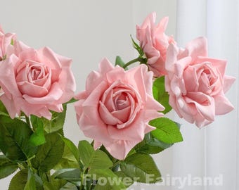 30" Real Touch Full Bloom Rose Stem - Artificial Flower - Pastel Pink