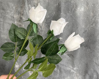 Real Touch Latex Rose Bud Stem | High Quality Artificial Flower | DIY | Floral | Wedding/Home Decoration | Gifts - White