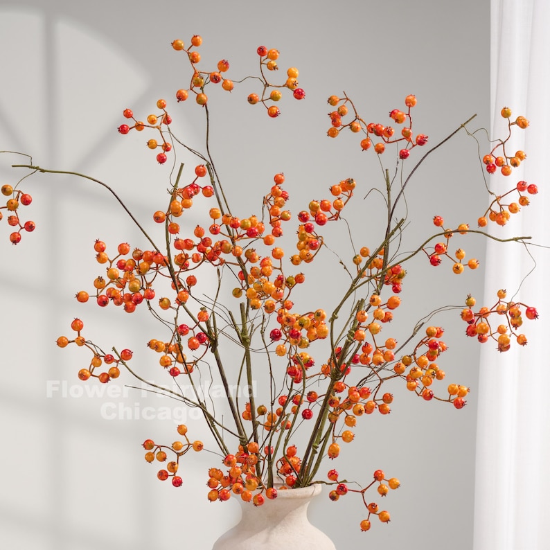 43" Faux Berry Large Branch - Artificial Plant - Orange Bouquet
