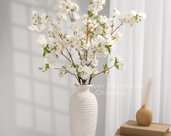 37" Faux Cherry Blossom Branch - Artificial Flower - White